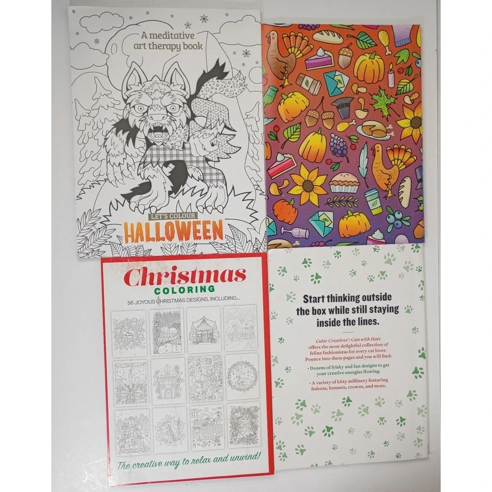 Holliday Coloring New Book Lot Of 4 - Halloween, Thanksgiving and 2 Christmas